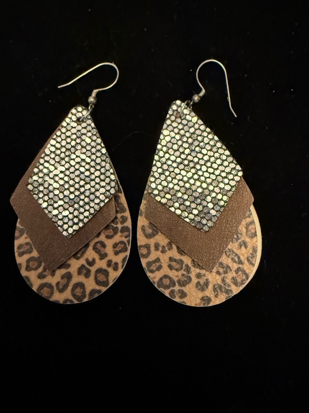 Sparkling Brown Leopard Teardrop Dangle Earrings - Brown